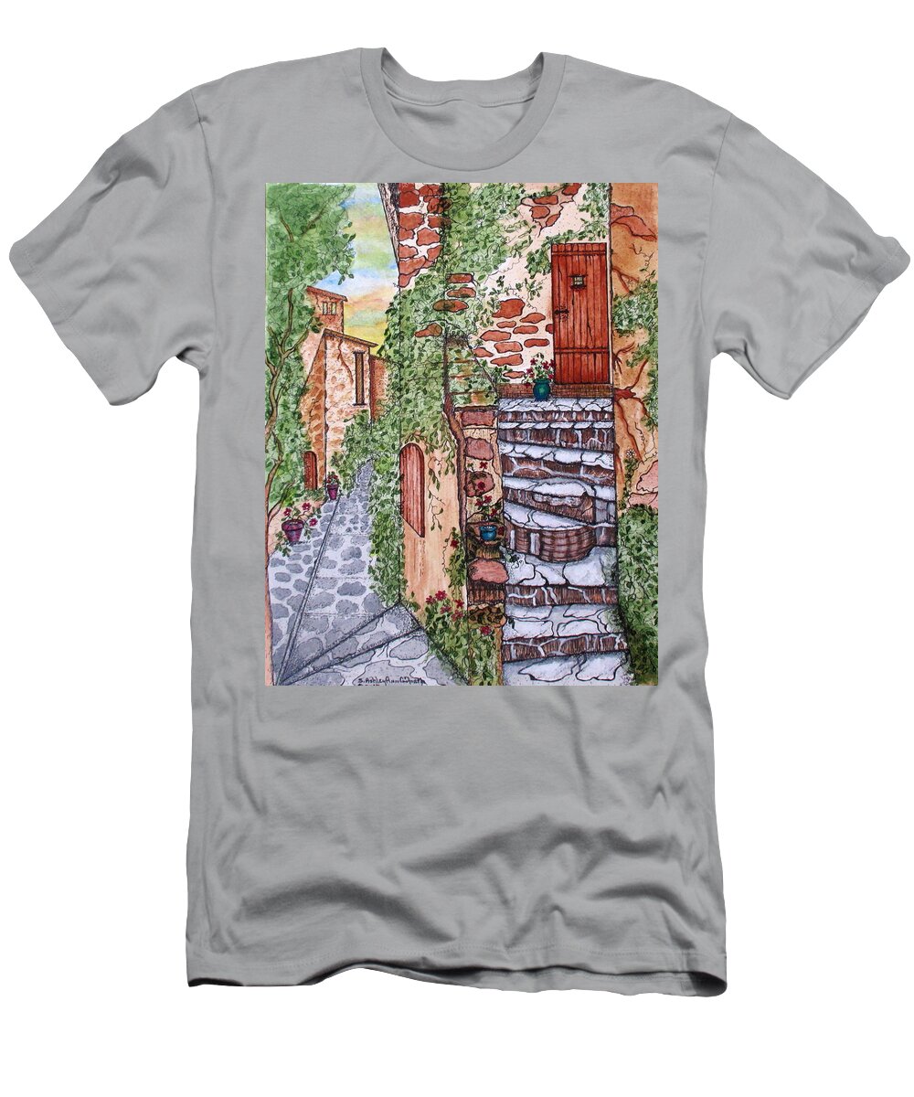 Art T-Shirt featuring the painting Ancient Crumbling Stone Steps by Ashley Goforth