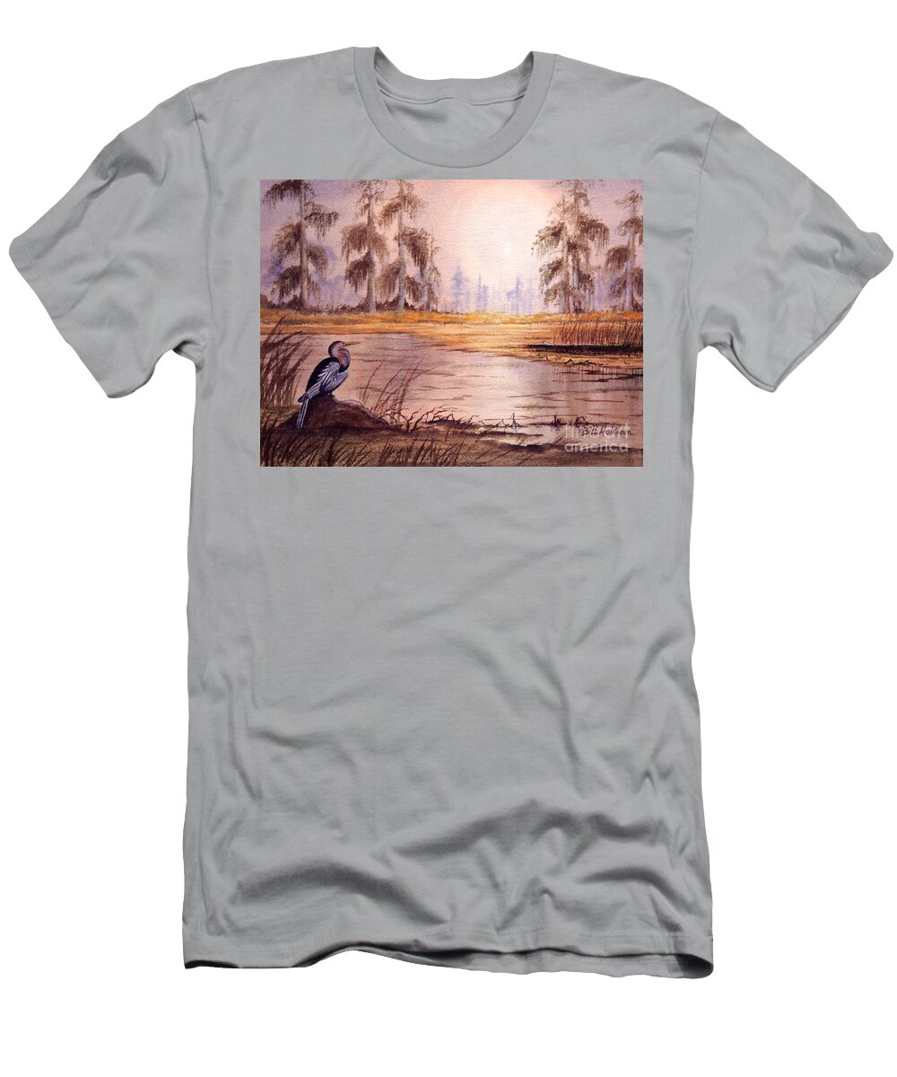 Florida Paintings T-Shirt featuring the painting Anhinga At Wakulla Reserve by Bill Holkham