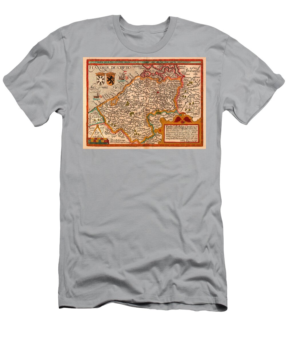 Map T-Shirt featuring the drawing Antique Map of Flanders by Mountain Dreams