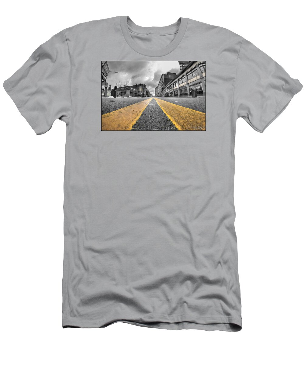 Architecture T-Shirt featuring the photograph Architecture and Places in the Q.C. Series Down the Chipp Strip by Michael Frank Jr