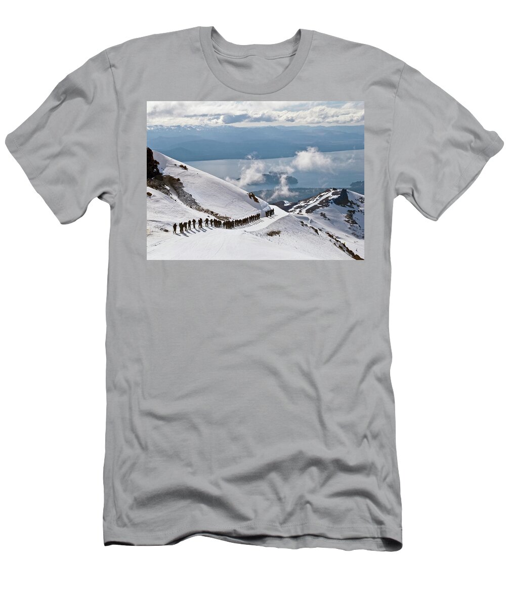 Nahuel Huapi National Park T-Shirt featuring the photograph Argentinian Army Members On Mountain by Ben Girardi
