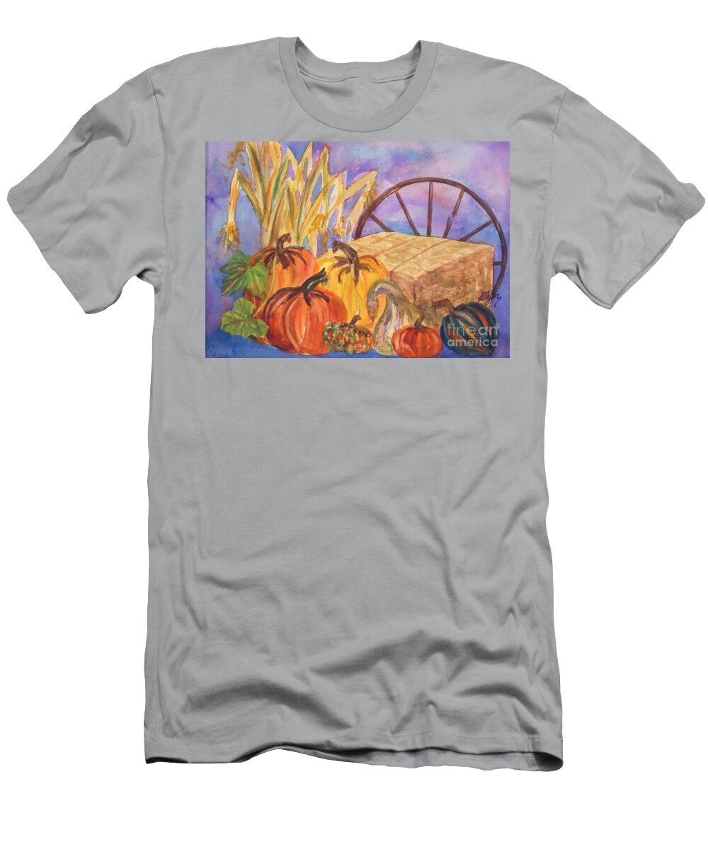 Acorn Squash T-Shirt featuring the painting Autumn Bounty by Ellen Levinson