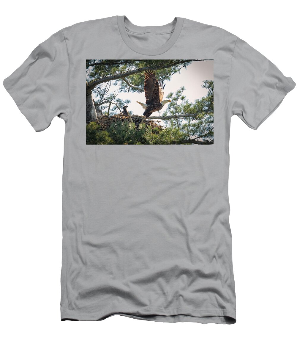 Bald Eagle T-Shirt featuring the photograph Bald Eagle with Eaglet by Everet Regal