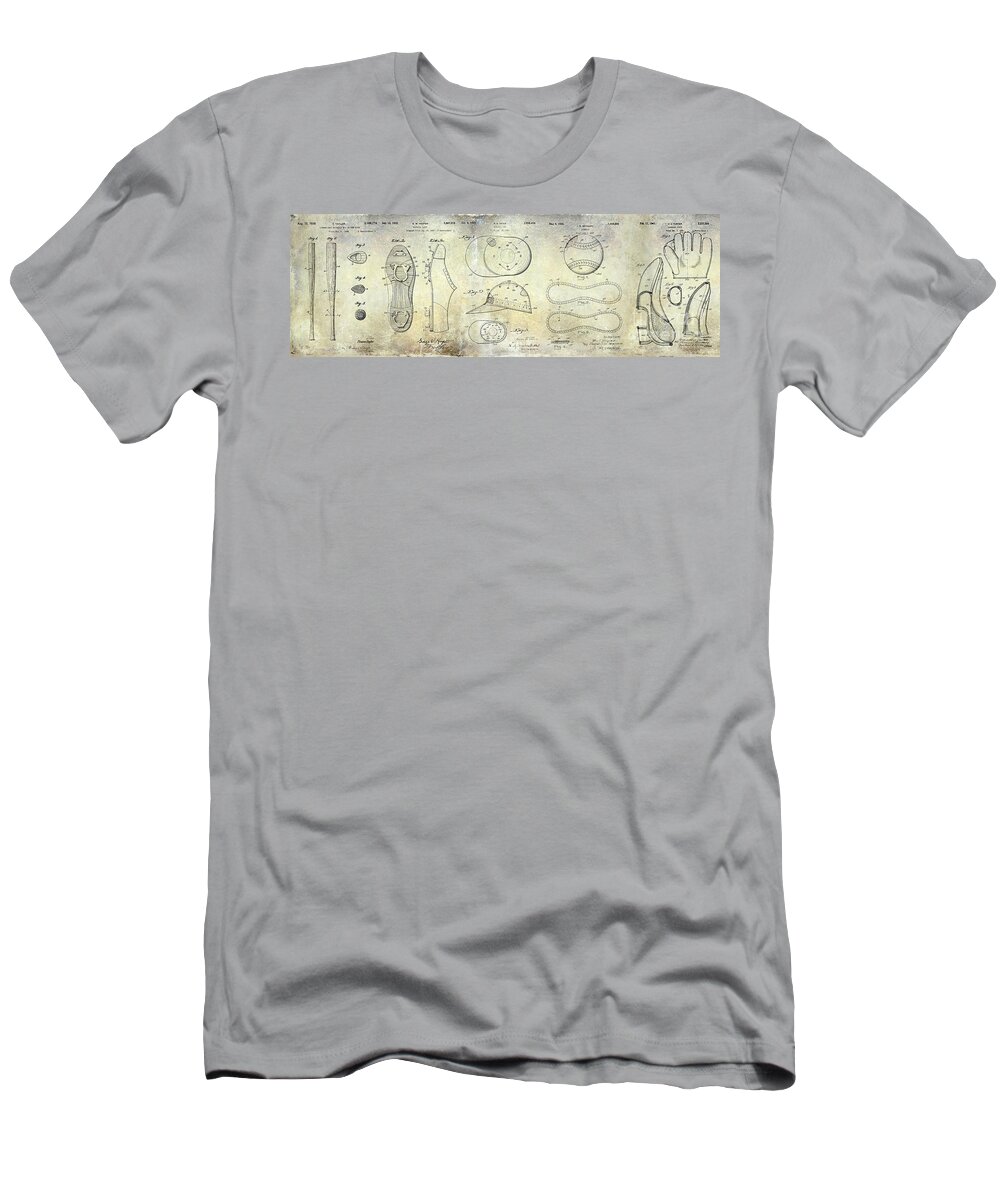 Baseball Patent T-Shirt featuring the photograph Baseball Patent Panoramic by Jon Neidert