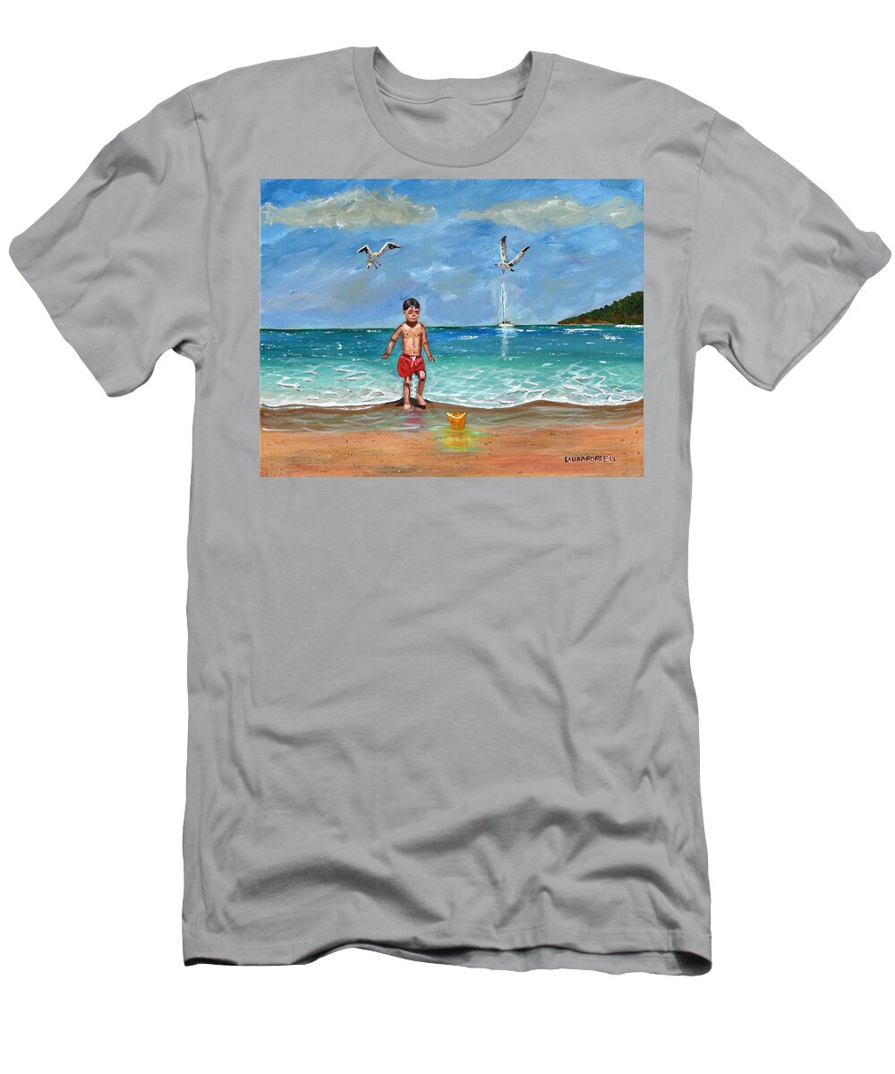 Seascape T-Shirt featuring the painting Beach Day by Laura Forde