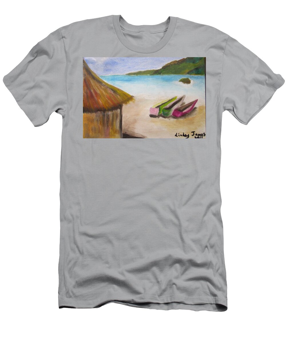 Seaside T-Shirt featuring the painting Beach Shack by Jennylynd James