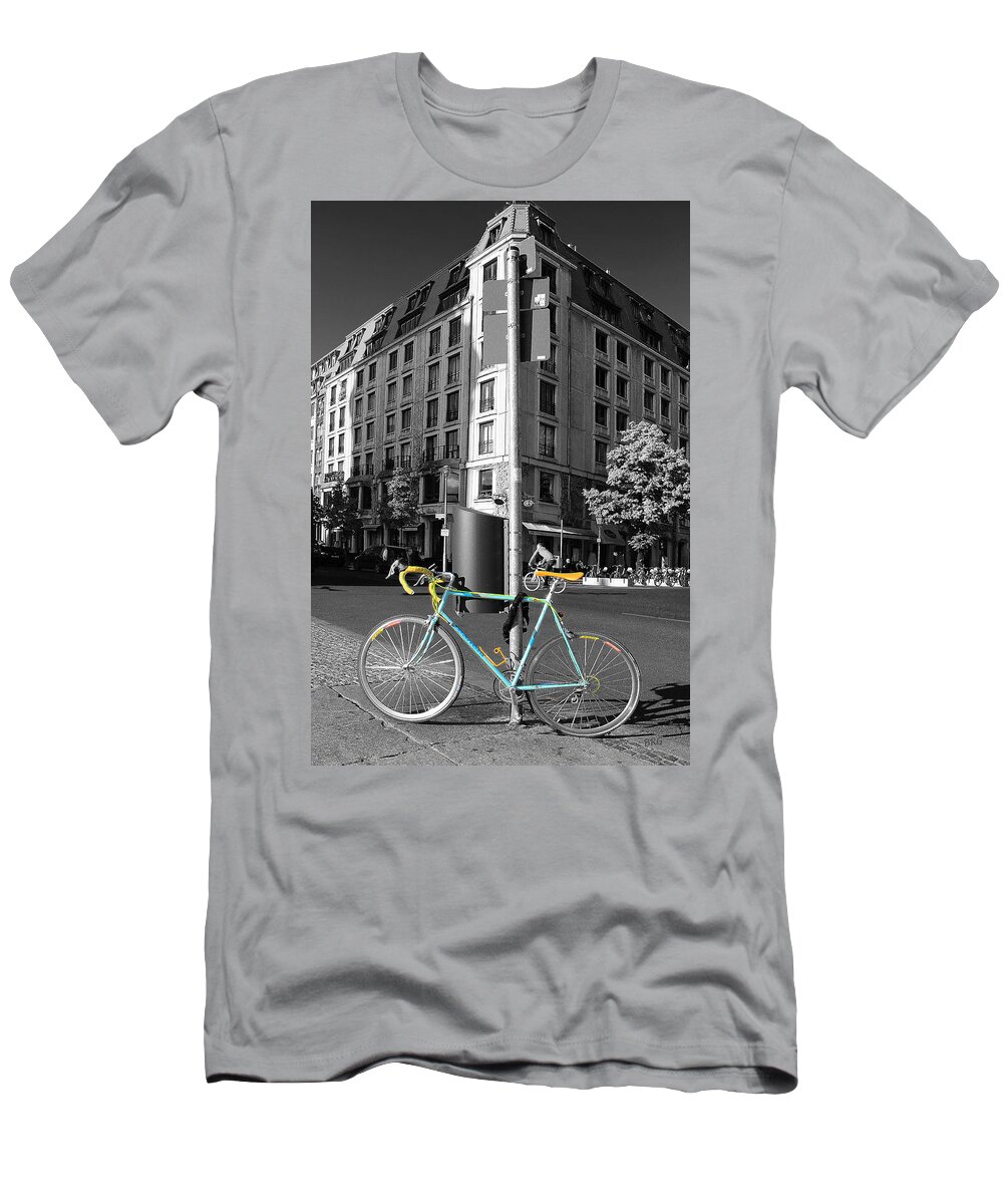 Bicycle T-Shirt featuring the photograph Berlin Street View With Bianchi Bike by Ben and Raisa Gertsberg