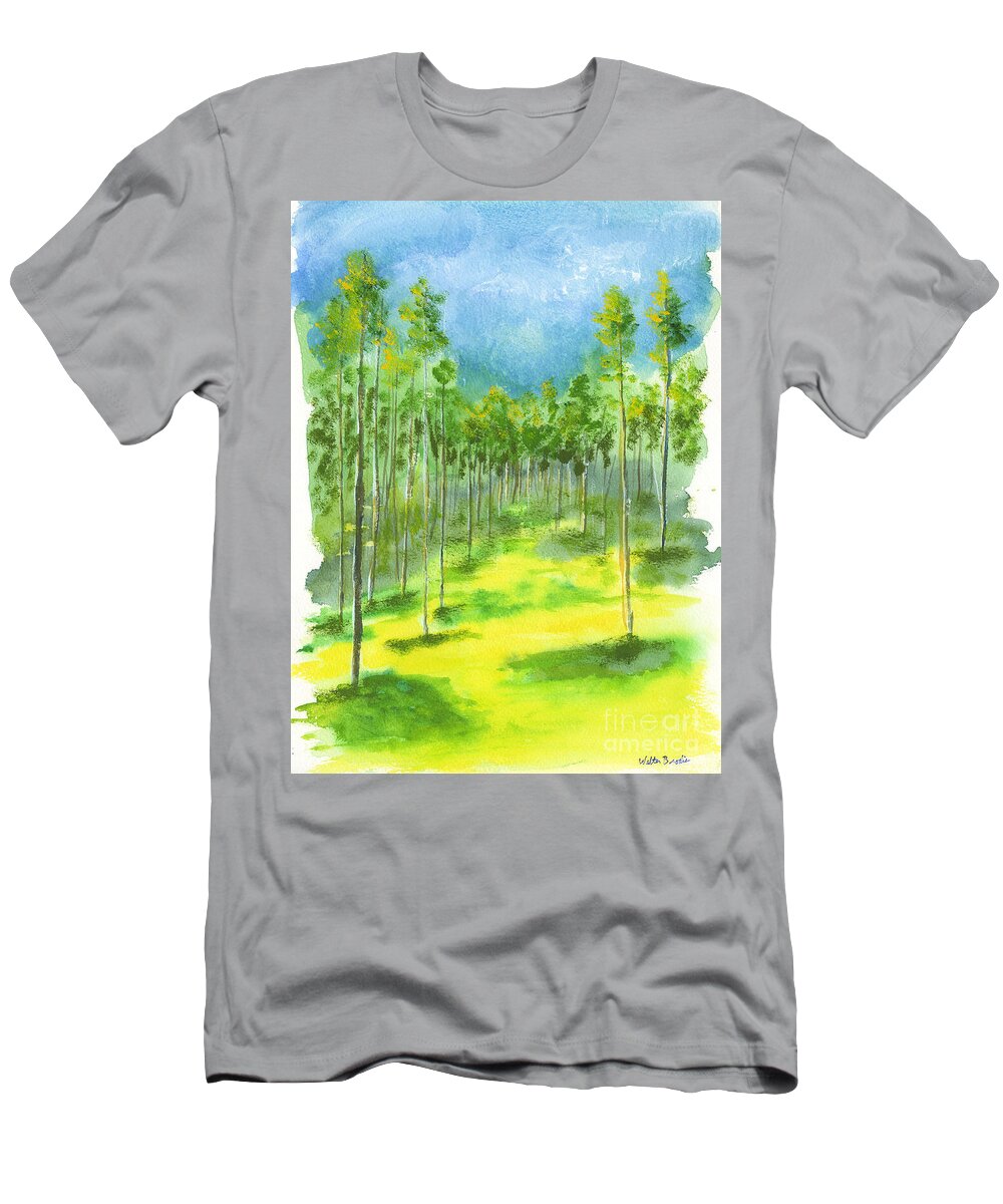 Birch Trees T-Shirt featuring the painting Birch Glen by Walt Brodis