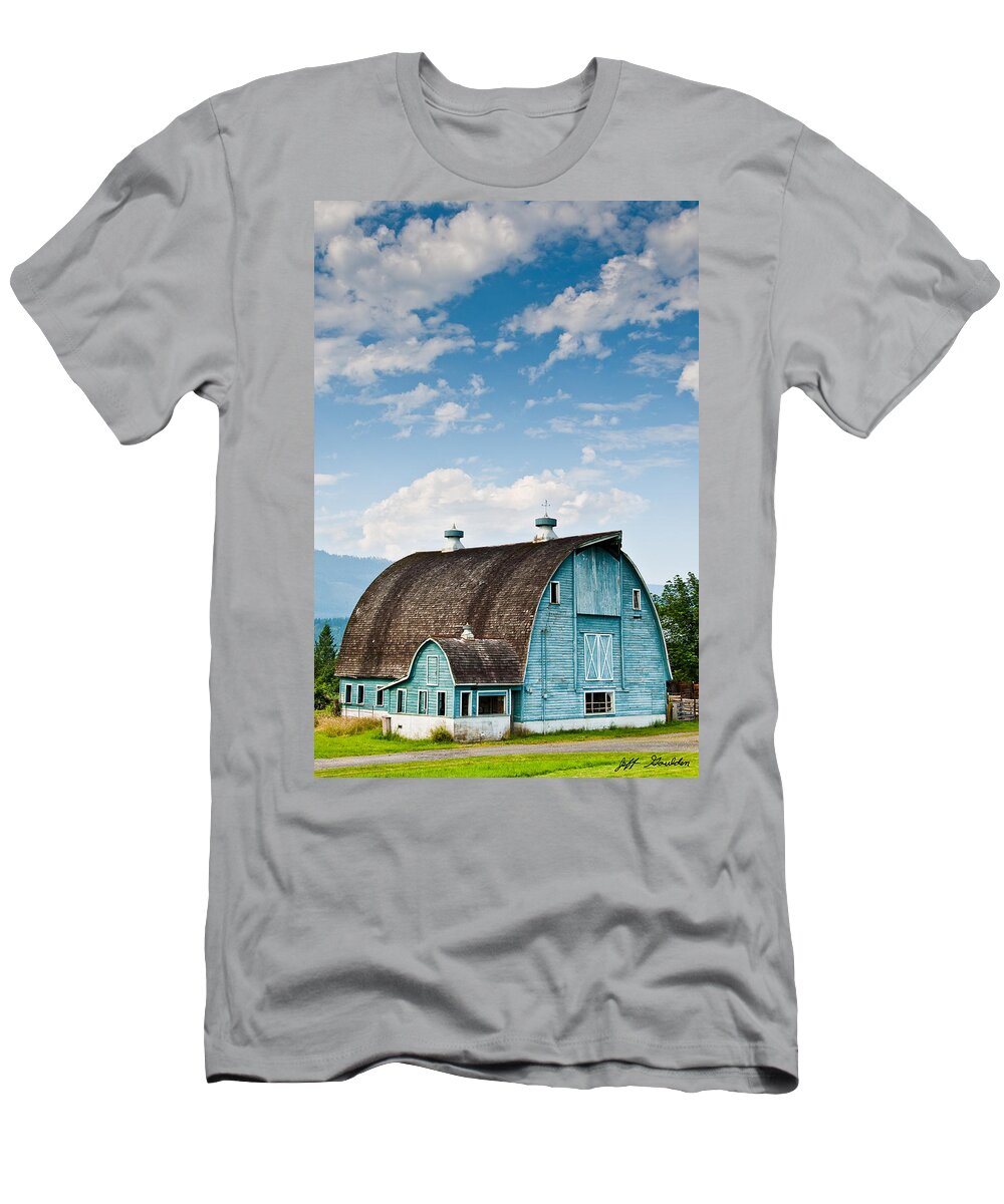 Agricultural Activity T-Shirt featuring the photograph Blue Barn in the Stillaguamish Valley by Jeff Goulden