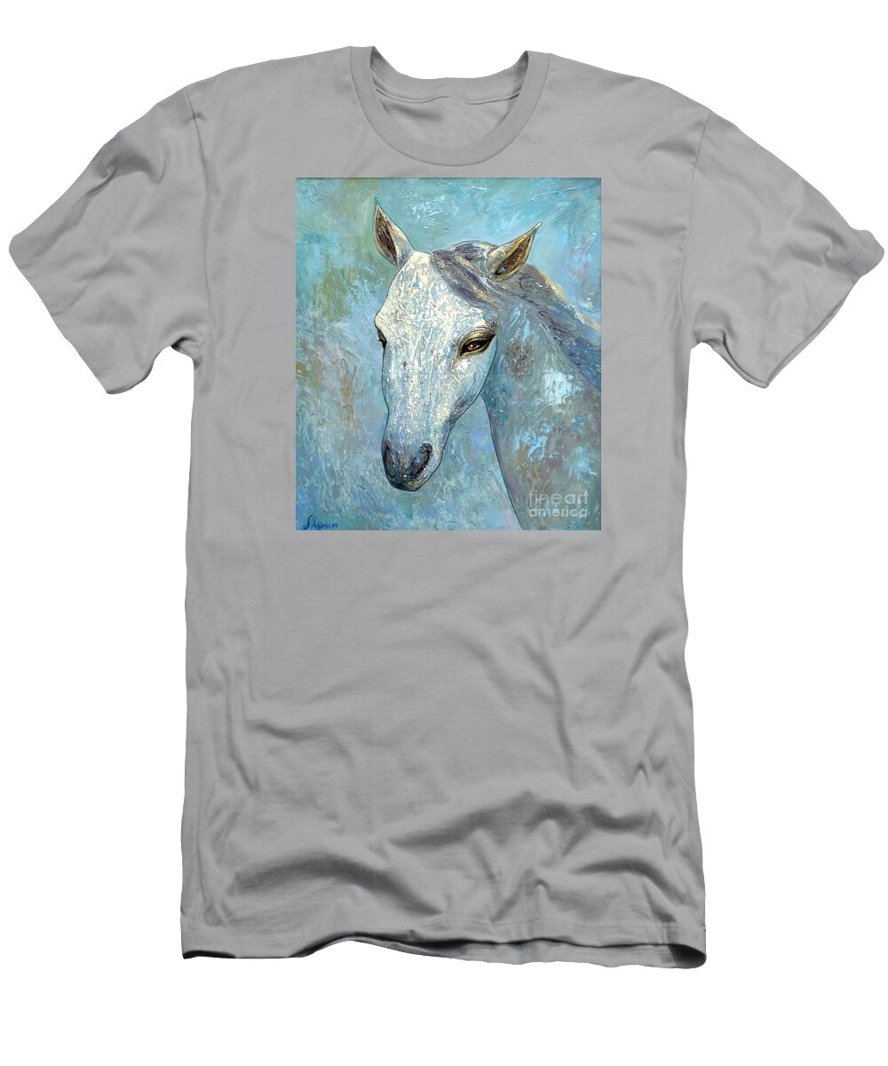 Oil T-Shirt featuring the painting Blue Horse by Shijun Munns