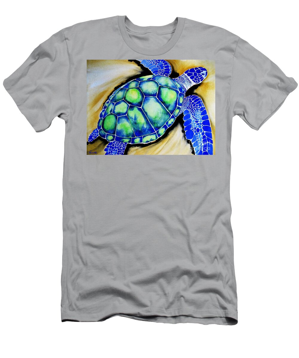 Nature T-Shirt featuring the painting Blue Turtle by Frances Ku