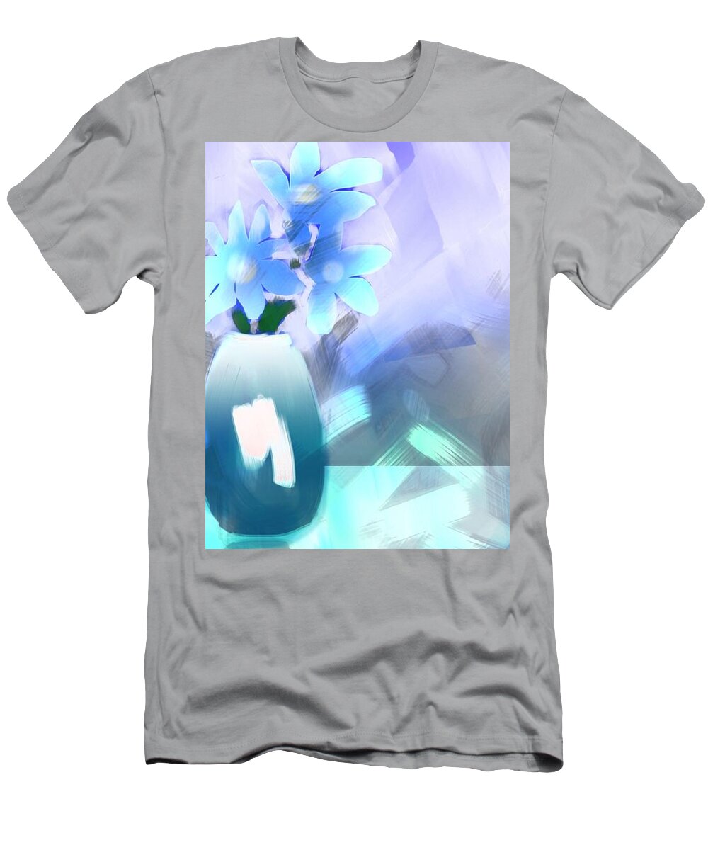 Ipad Painting T-Shirt featuring the digital art Blue Vase of Flowers by Frank Bright