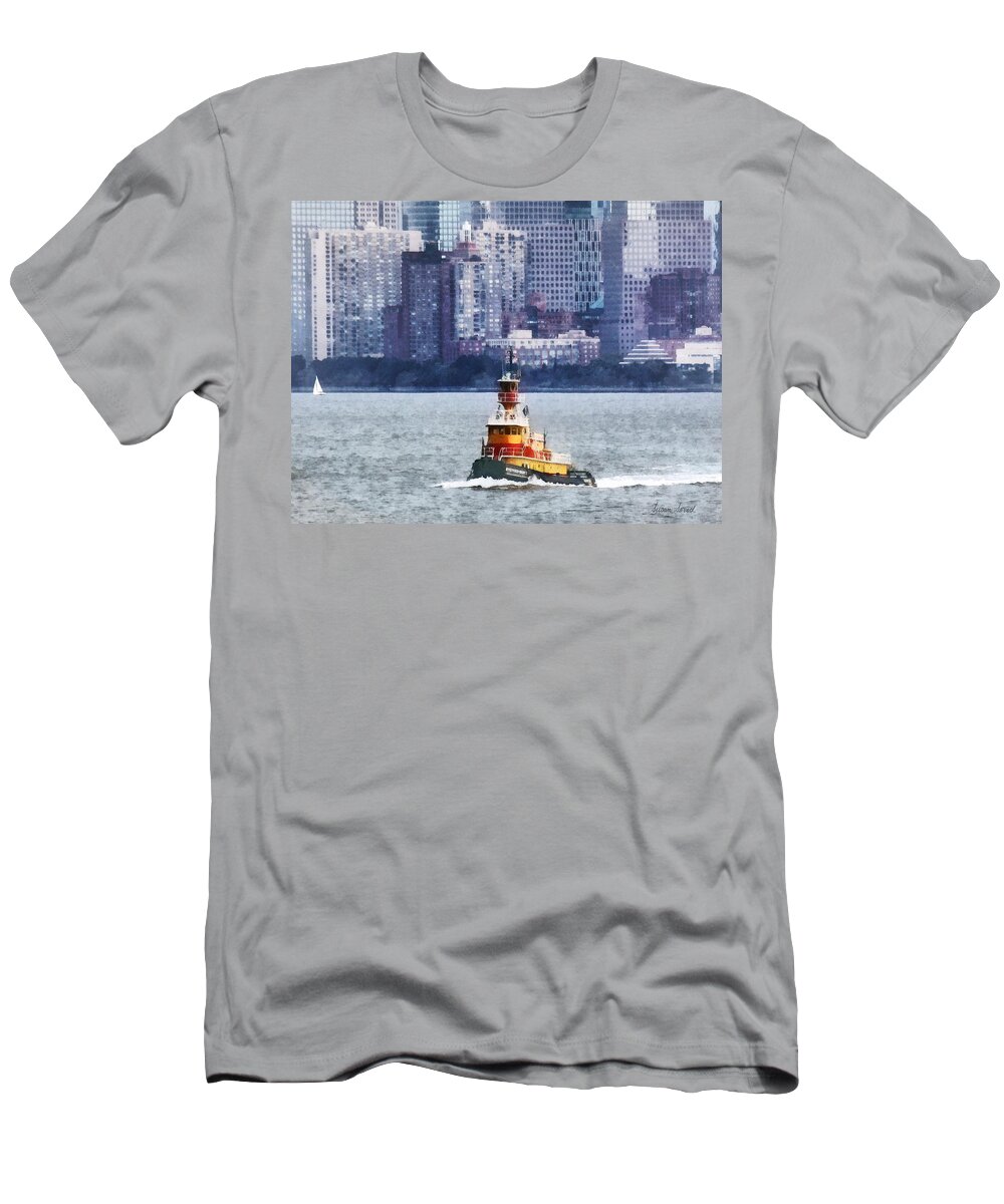 Boat T-Shirt featuring the photograph Boat - Tugboat By Manhattan Skyline by Susan Savad