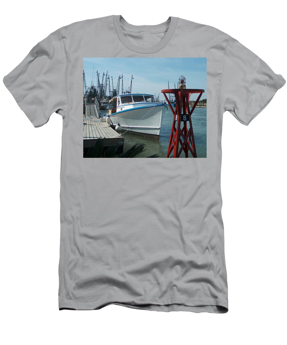 Boat T-Shirt featuring the photograph Boat with Light Buoy by Jan Marvin by Jan Marvin