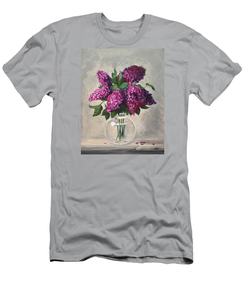 Lilac T-Shirt featuring the painting Bouquet of Lilac by Masha Batkova