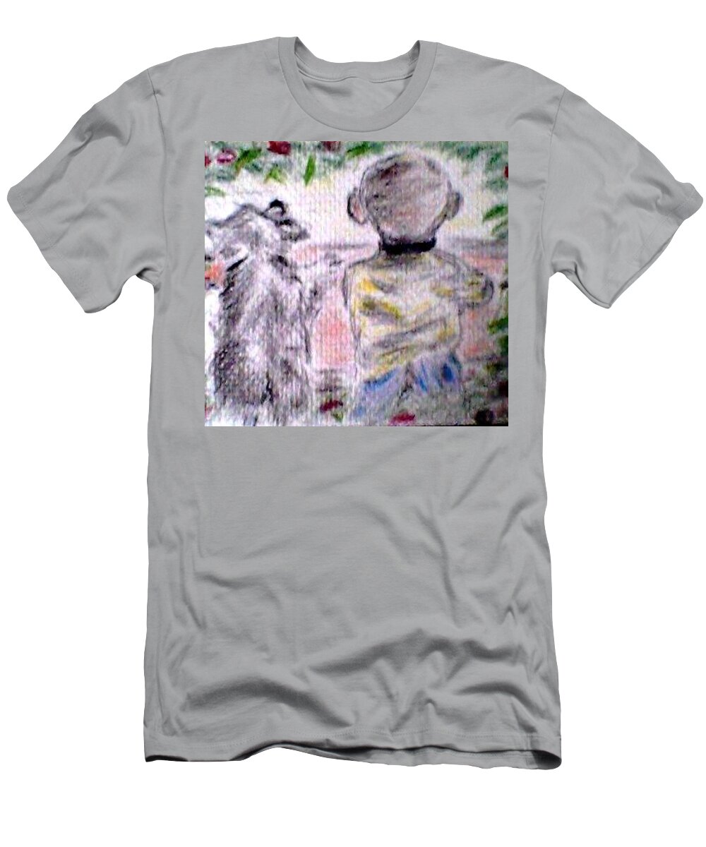 Child T-Shirt featuring the drawing Boy's Best Friend Notecard by Suzanne Berthier