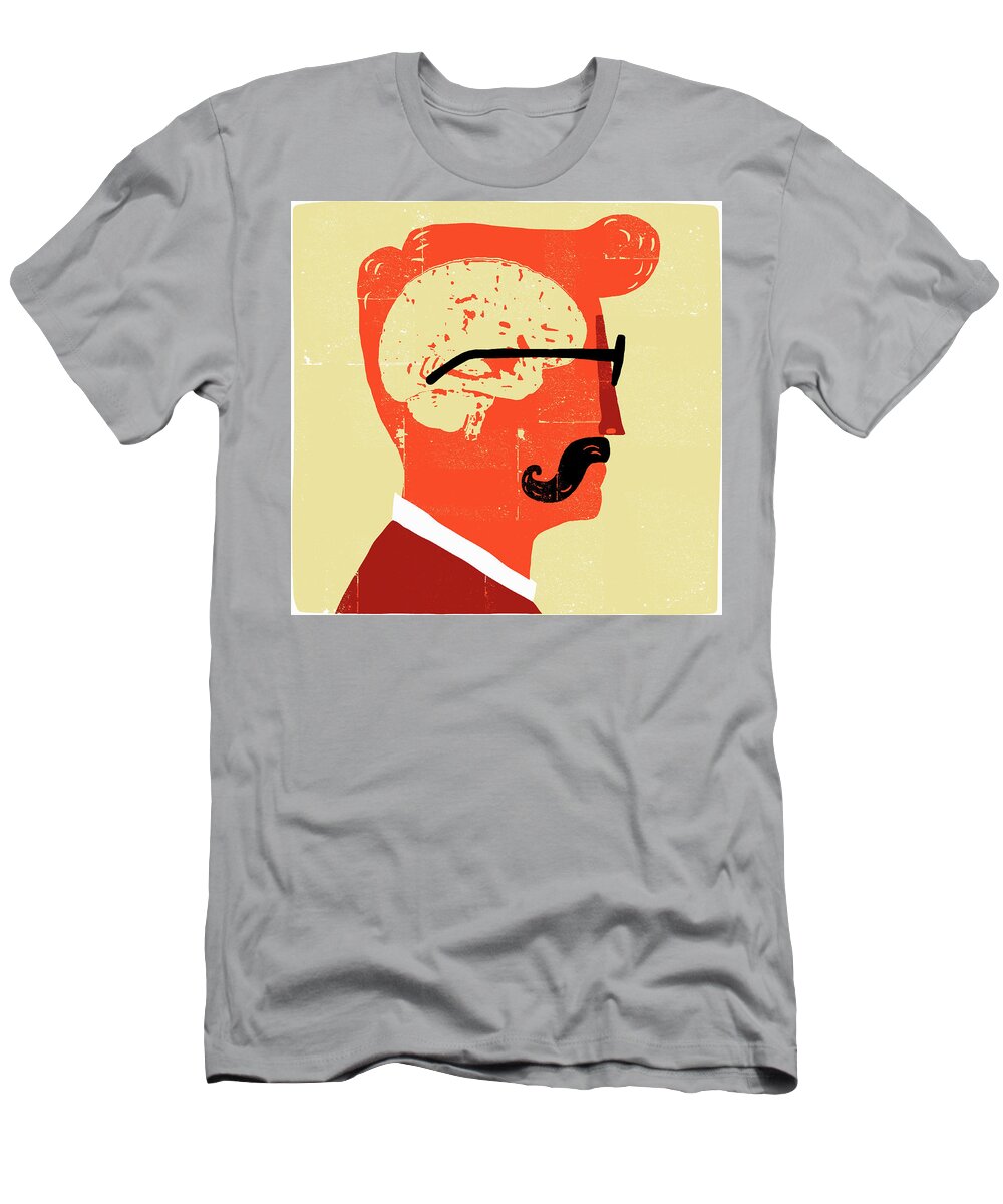 40-45 T-Shirt featuring the photograph Brain Inside Head Of Man With Mustache by Ikon Ikon Images