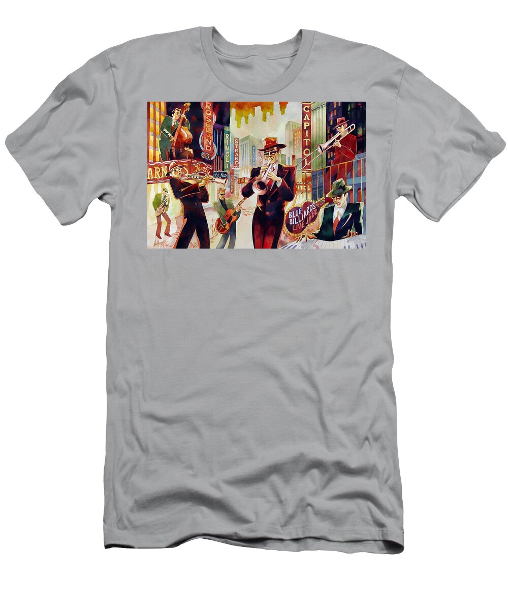 Watercolor T-Shirt featuring the painting Brass on Broadway by Mick Williams