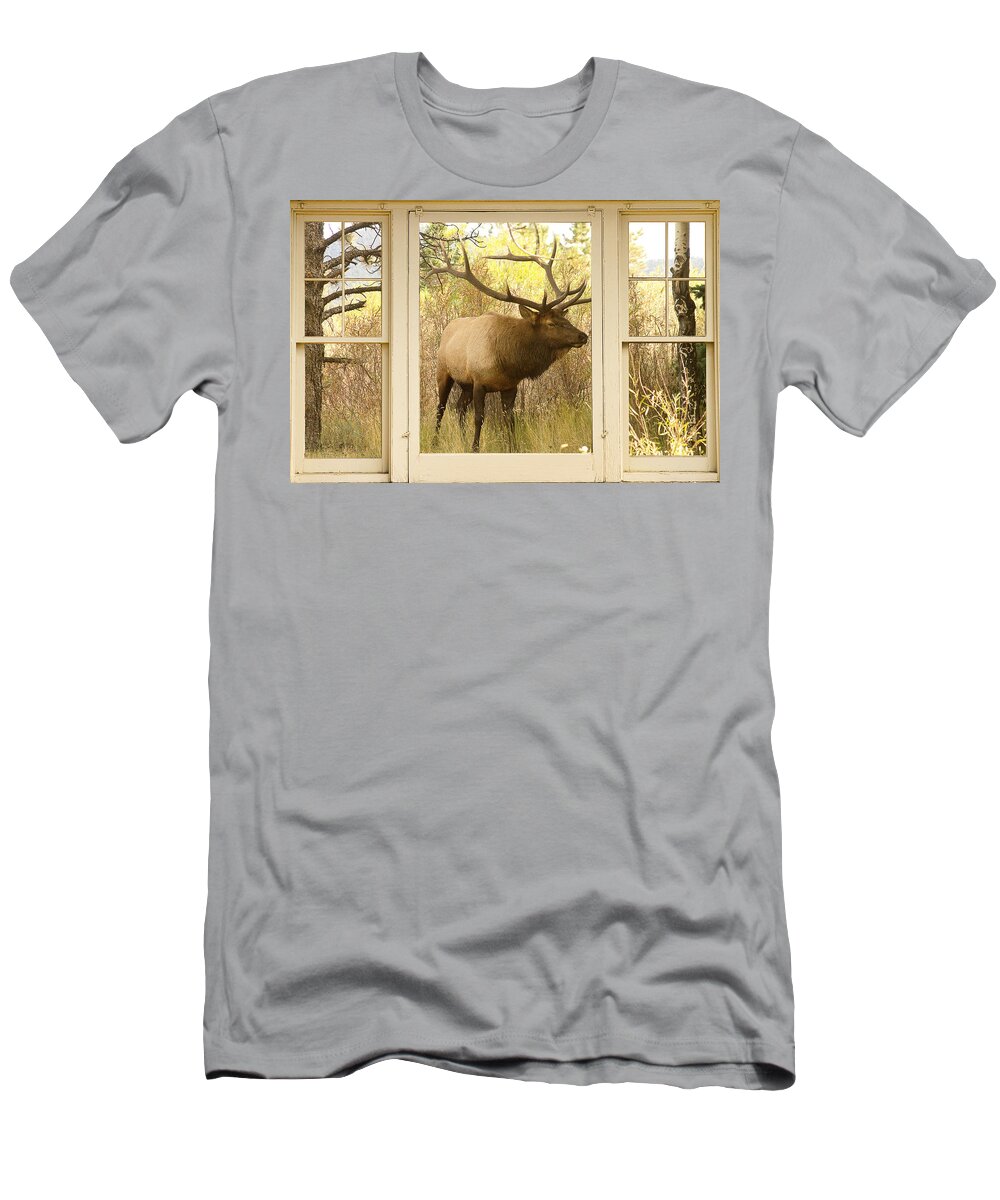 Windows T-Shirt featuring the photograph Bull Elk Window View by James BO Insogna