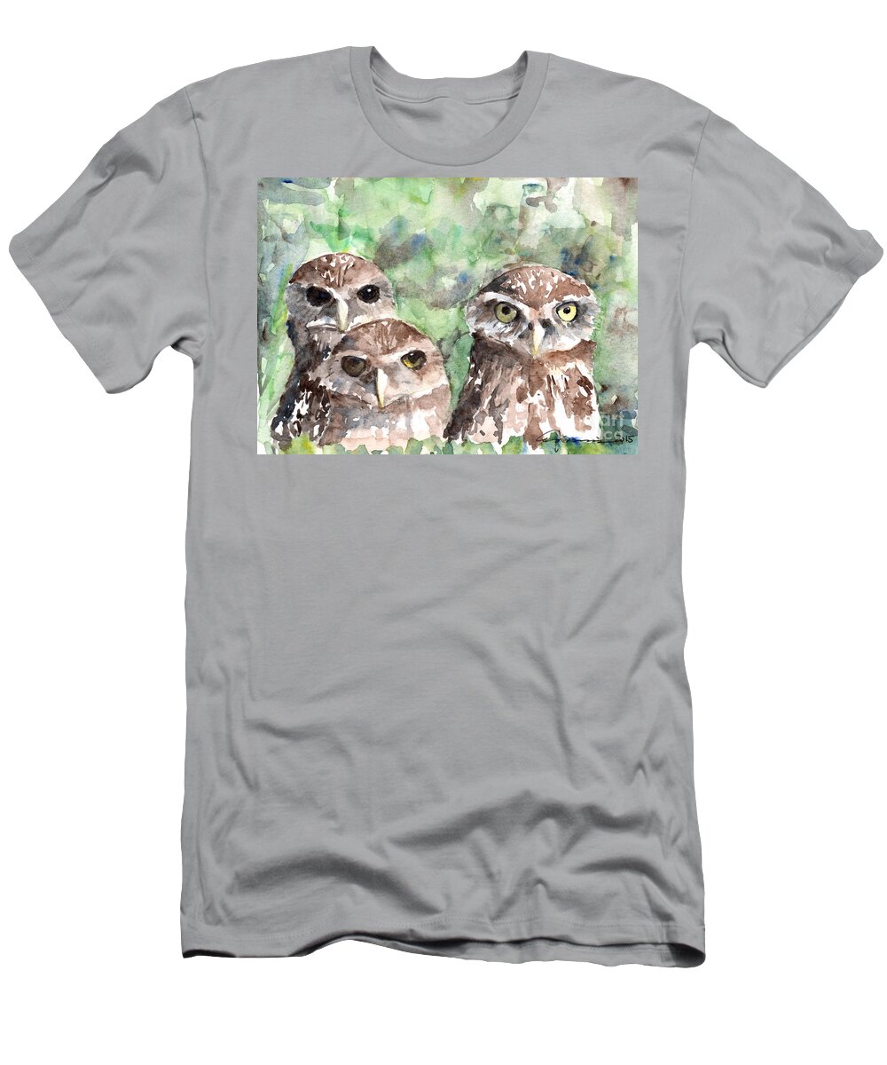 Owls T-Shirt featuring the painting Burrowing Owls by Claudia Hafner