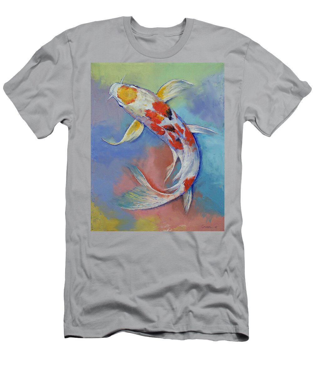 Asian T-Shirt featuring the painting Butterfly Koi Fish by Michael Creese