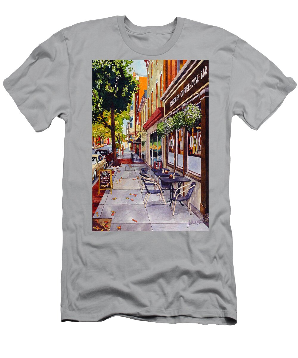 Watercolor T-Shirt featuring the painting Cafe Nola by Mick Williams
