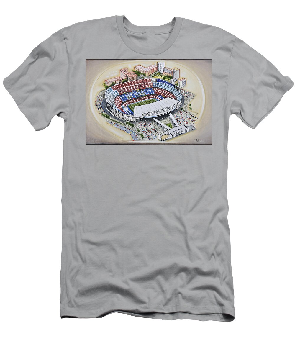 Art T-Shirt featuring the painting Camp Nou - Barcelona FC by D J Rogers