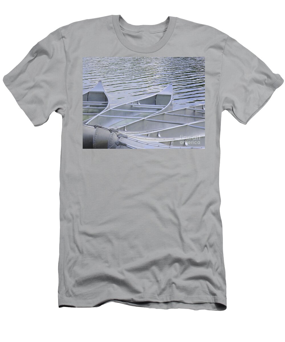 Canoes T-Shirt featuring the photograph Canoes Waiting by Ann Horn
