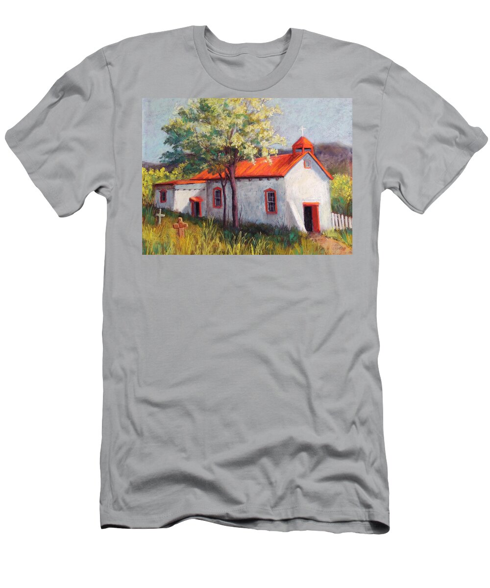 Southwest Church T-Shirt featuring the pastel Canoncito Church by Candy Mayer