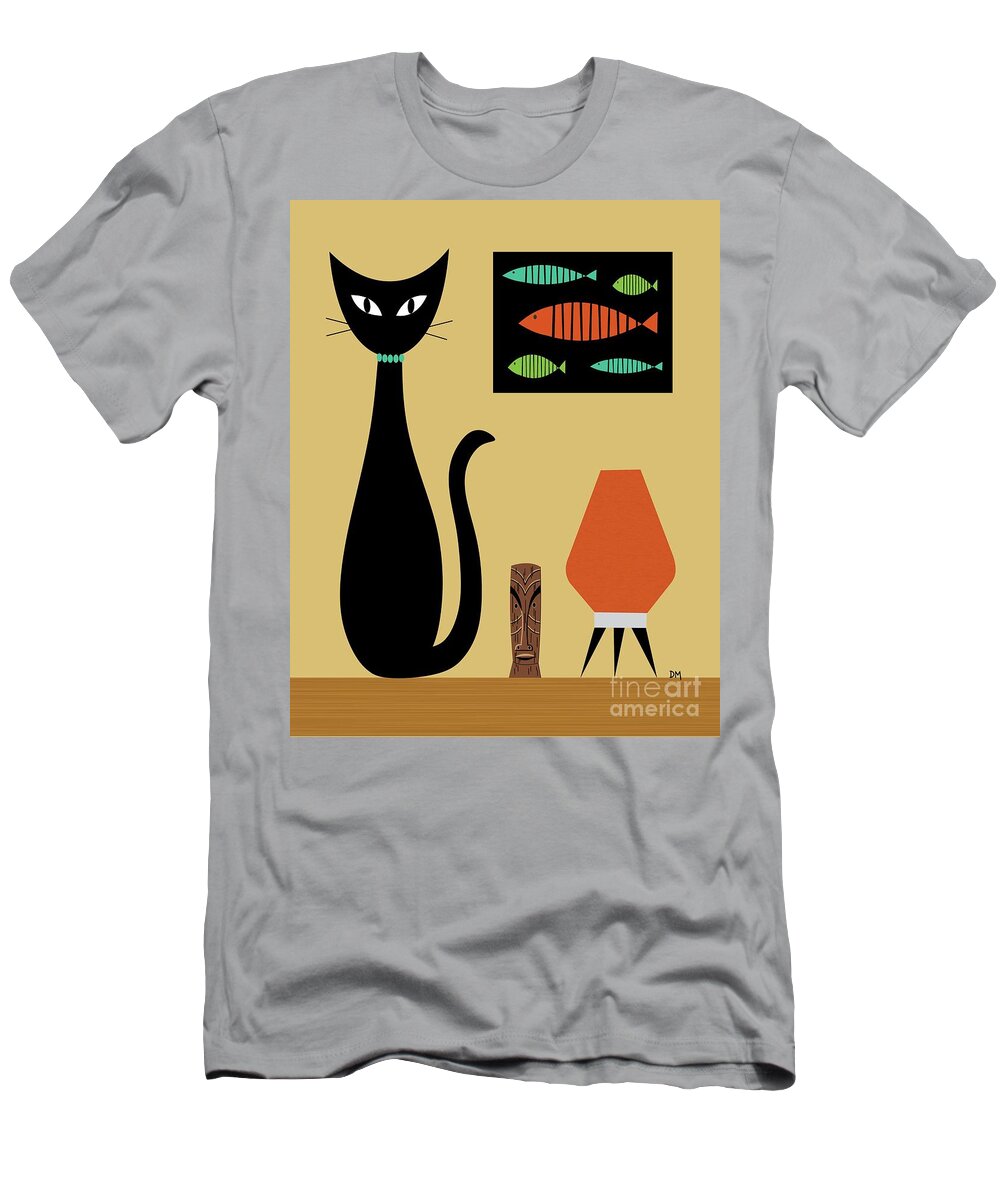Mid Century Modern T-Shirt featuring the digital art Cat on Tabletop by Donna Mibus