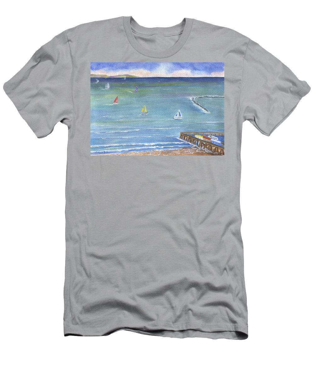 Blue T-Shirt featuring the painting Catalina to Redondo by Jamie Frier
