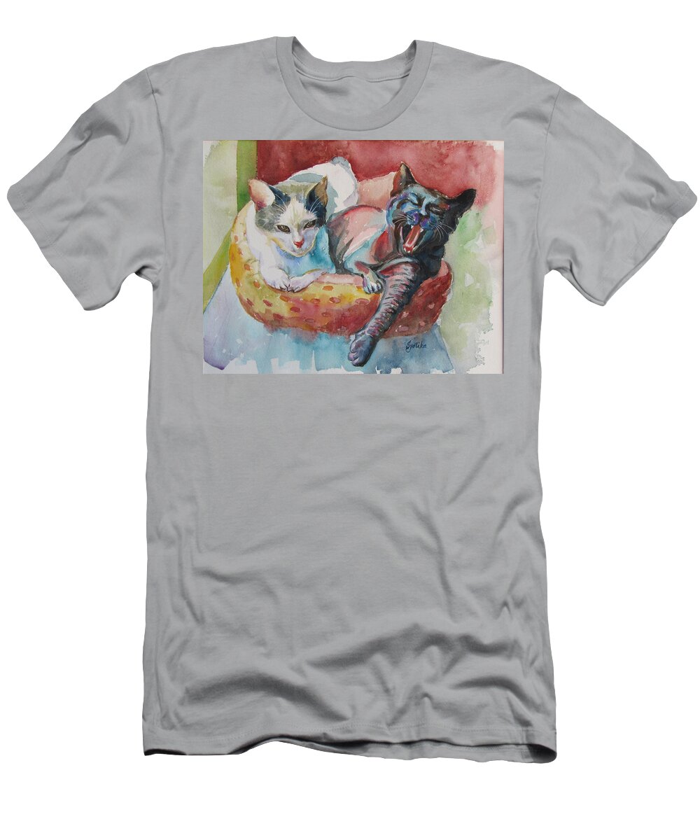 Cats T-Shirt featuring the painting Jack and Neela by Jyotika Shroff
