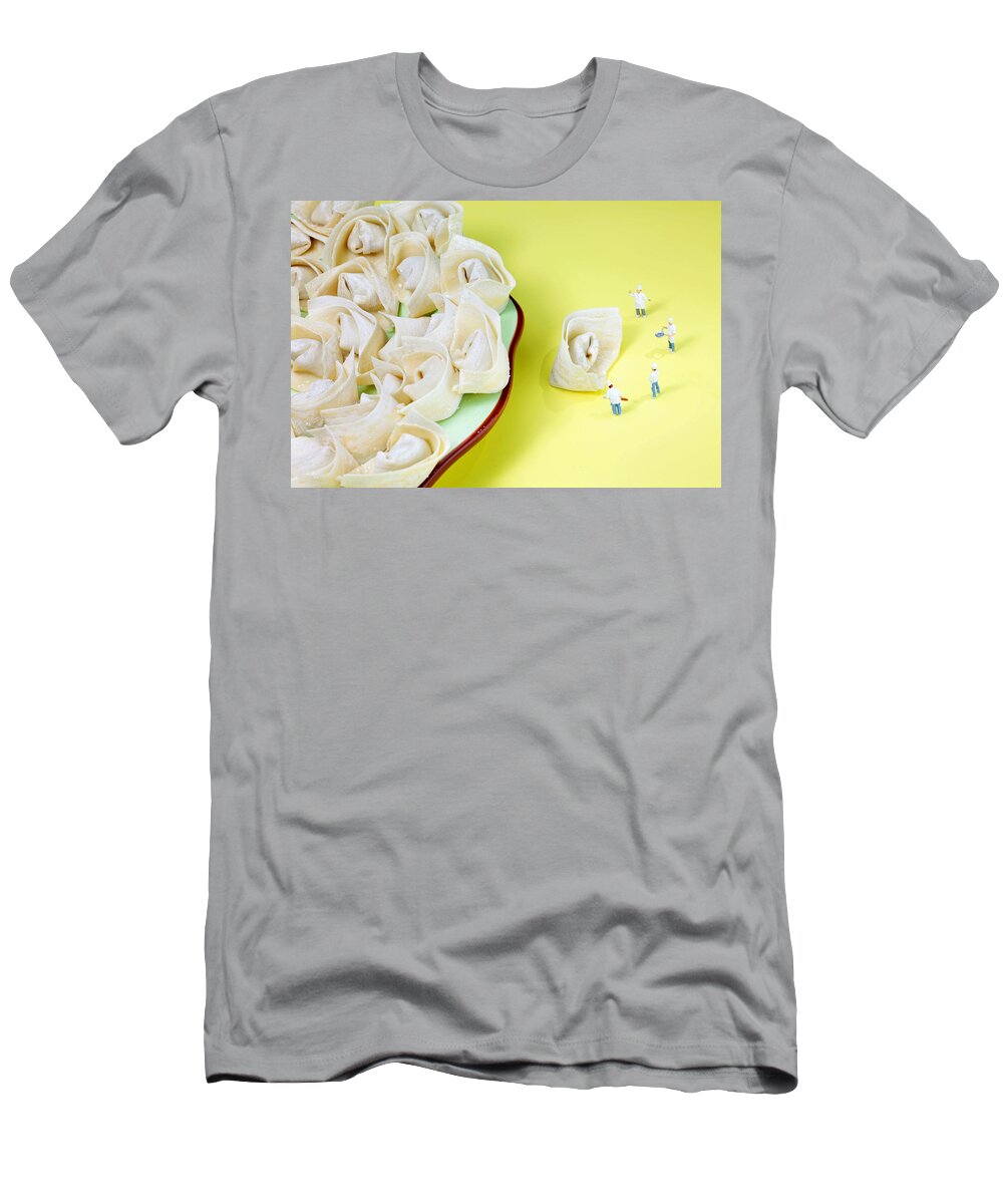 Chef T-Shirt featuring the painting Chef discussing wonton recipe by Paul Ge