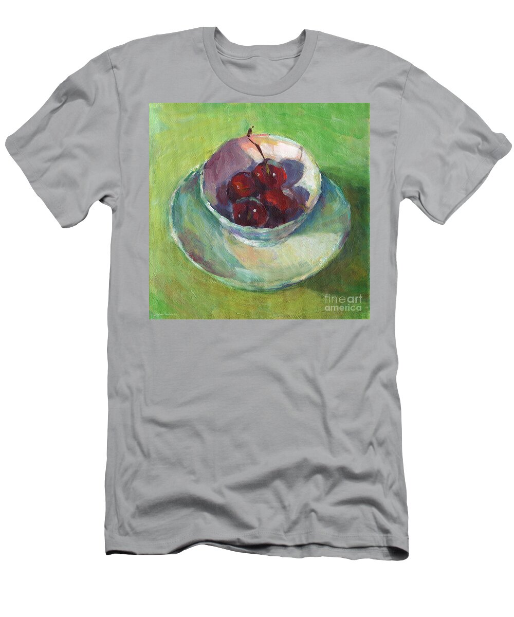 Cherries T-Shirt featuring the painting Cherries in a Cup #2 by Svetlana Novikova