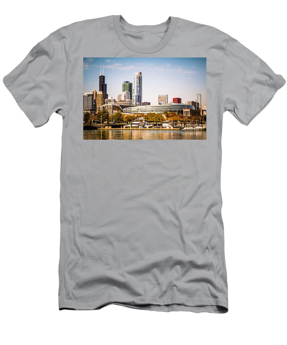 America T-Shirt featuring the photograph Chicago Skyline with Soldier Field by Paul Velgos