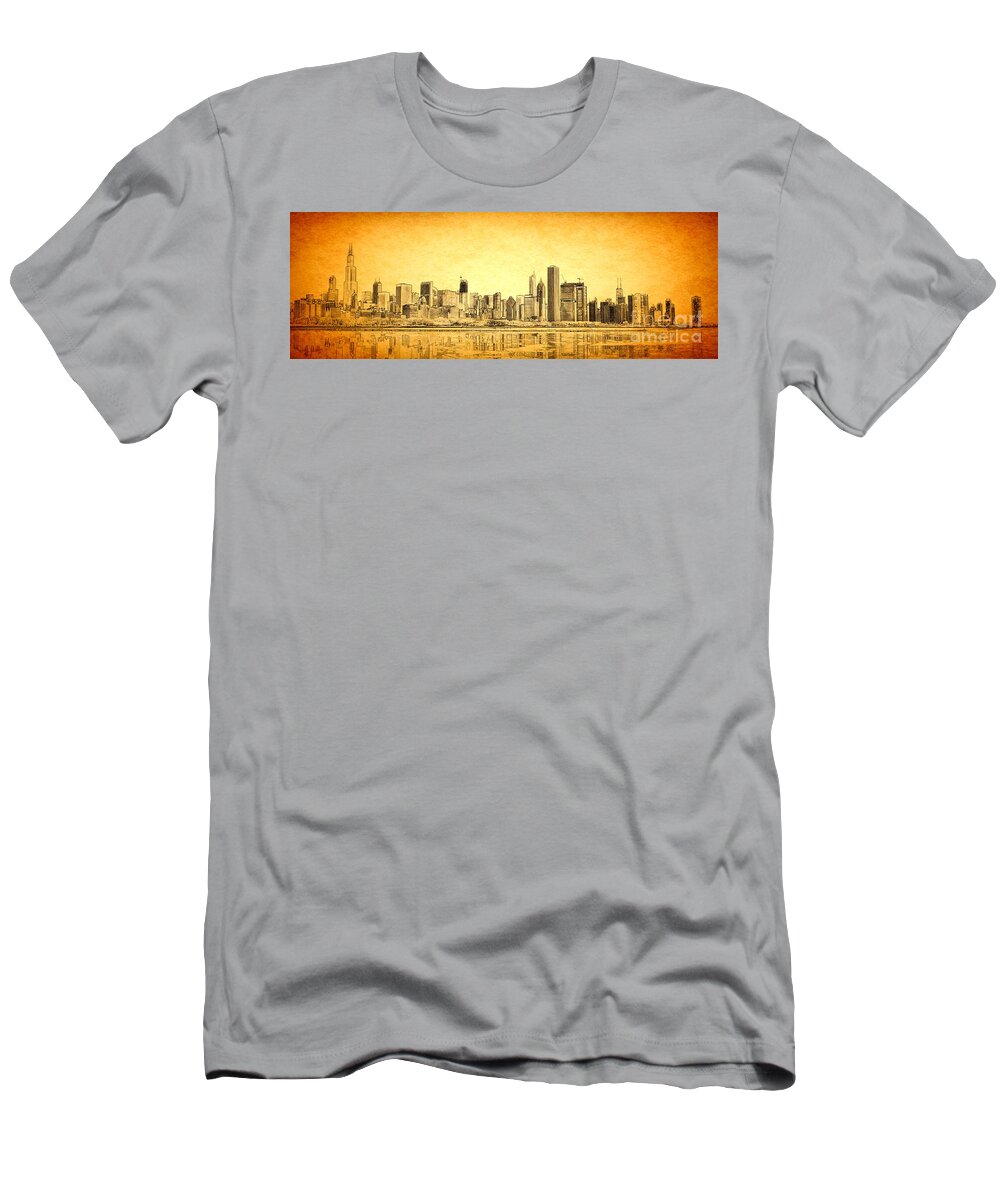 Chicago Panorama T-Shirt featuring the photograph Chicago Sunrise by Dejan Jovanovic