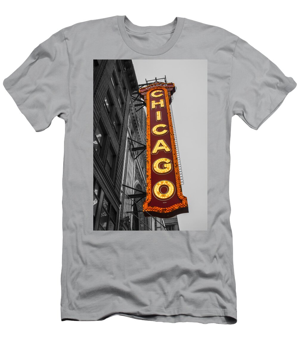 Chicago Theater T-Shirt featuring the photograph Chicago Theater Selective Color by Josh Bryant