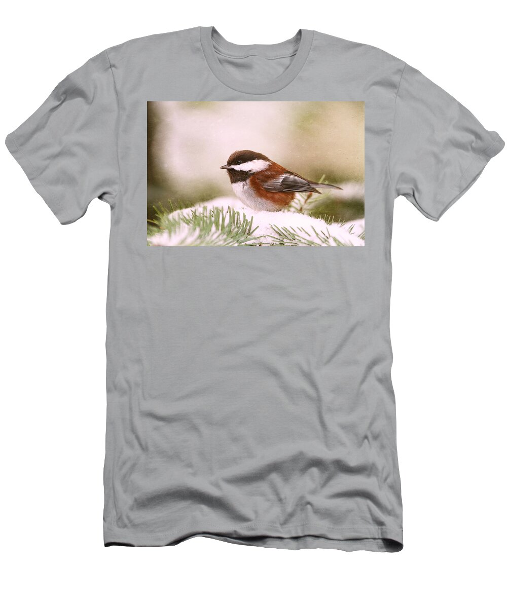 Chickadees T-Shirt featuring the photograph Chickadee in Snow by Peggy Collins