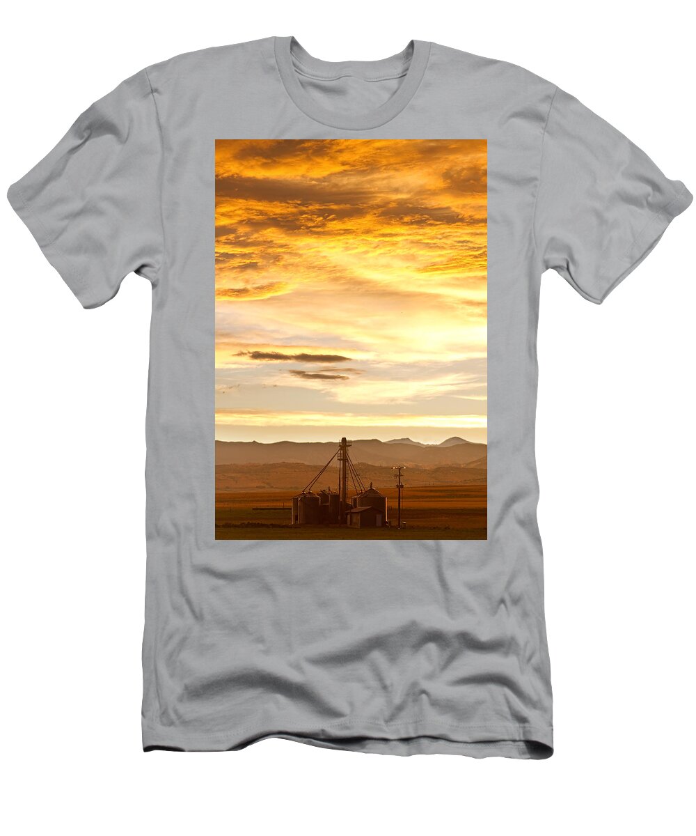 Silos T-Shirt featuring the photograph Chicken Farm Sunset 1 by James BO Insogna