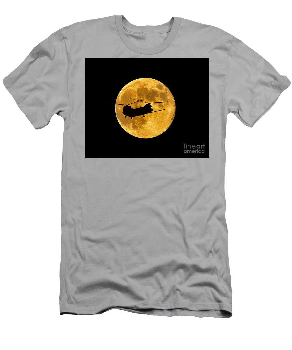 Ch-47 Chinook T-Shirt featuring the photograph Chinook Moon Color by Al Powell Photography USA