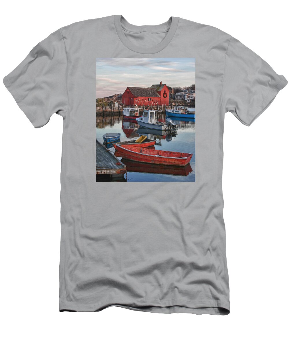 Rockport Harbor T-Shirt featuring the photograph Christmas at Motif 1 Rockport Massachusetts by Jeff Folger