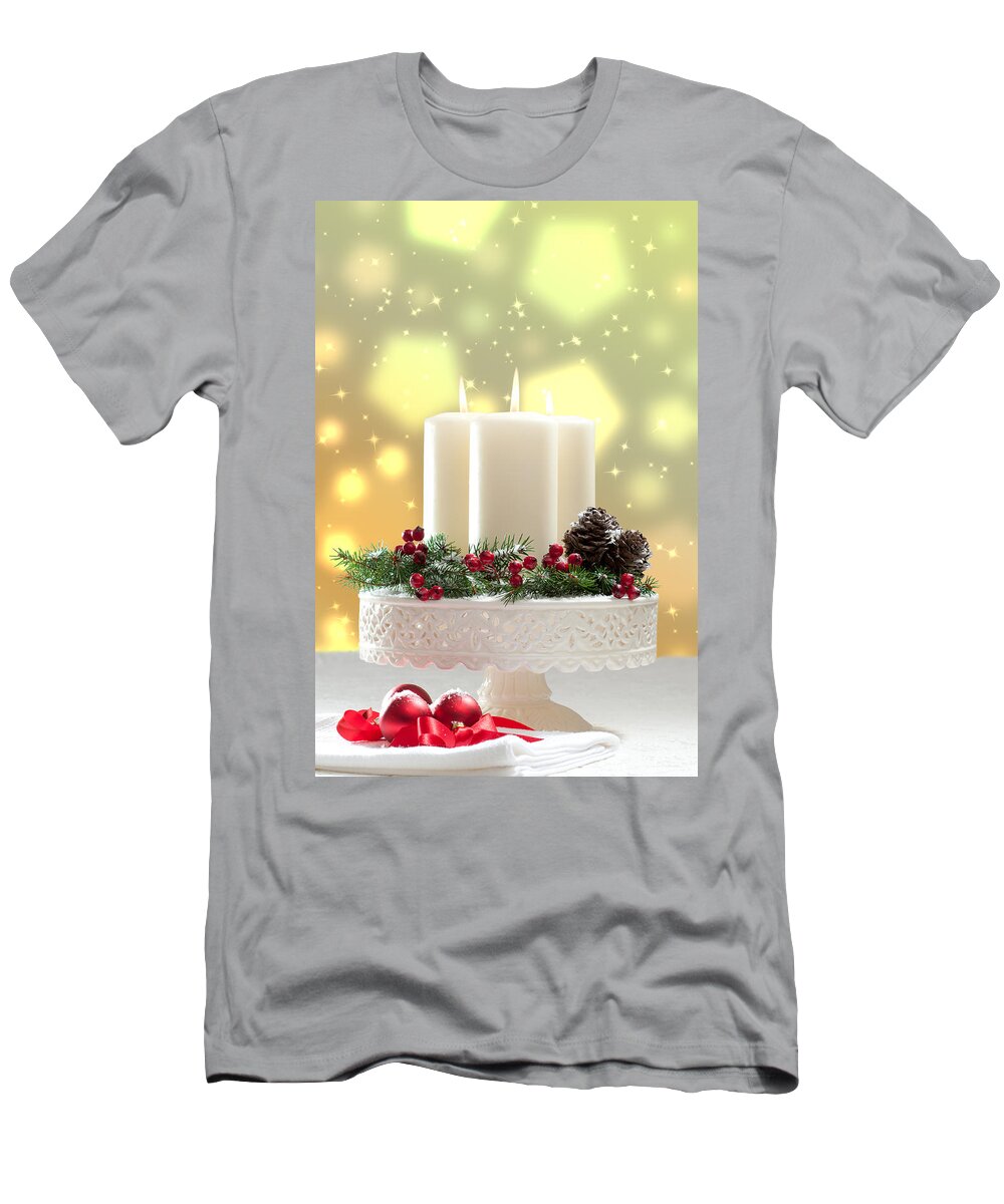 Christmas T-Shirt featuring the photograph Christmas Candle Decoration by Amanda Elwell