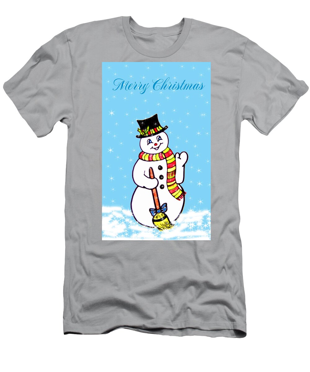Christmas Snowman T-Shirt featuring the digital art Christmas Snowman by Susan Turner Soulis