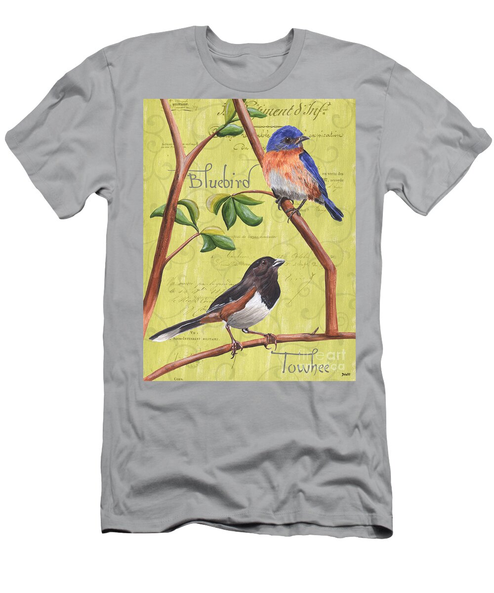 Bird T-Shirt featuring the painting Citron Songbirds 1 by Debbie DeWitt