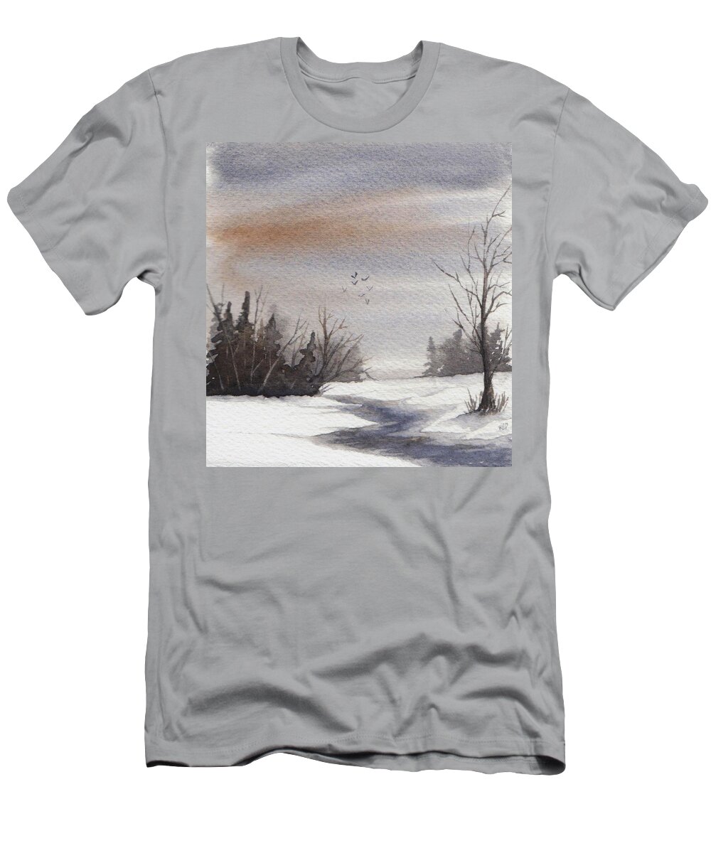 Cloudy Winter Day T-Shirt featuring the painting Cloudy Winter Day by Rebecca Davis
