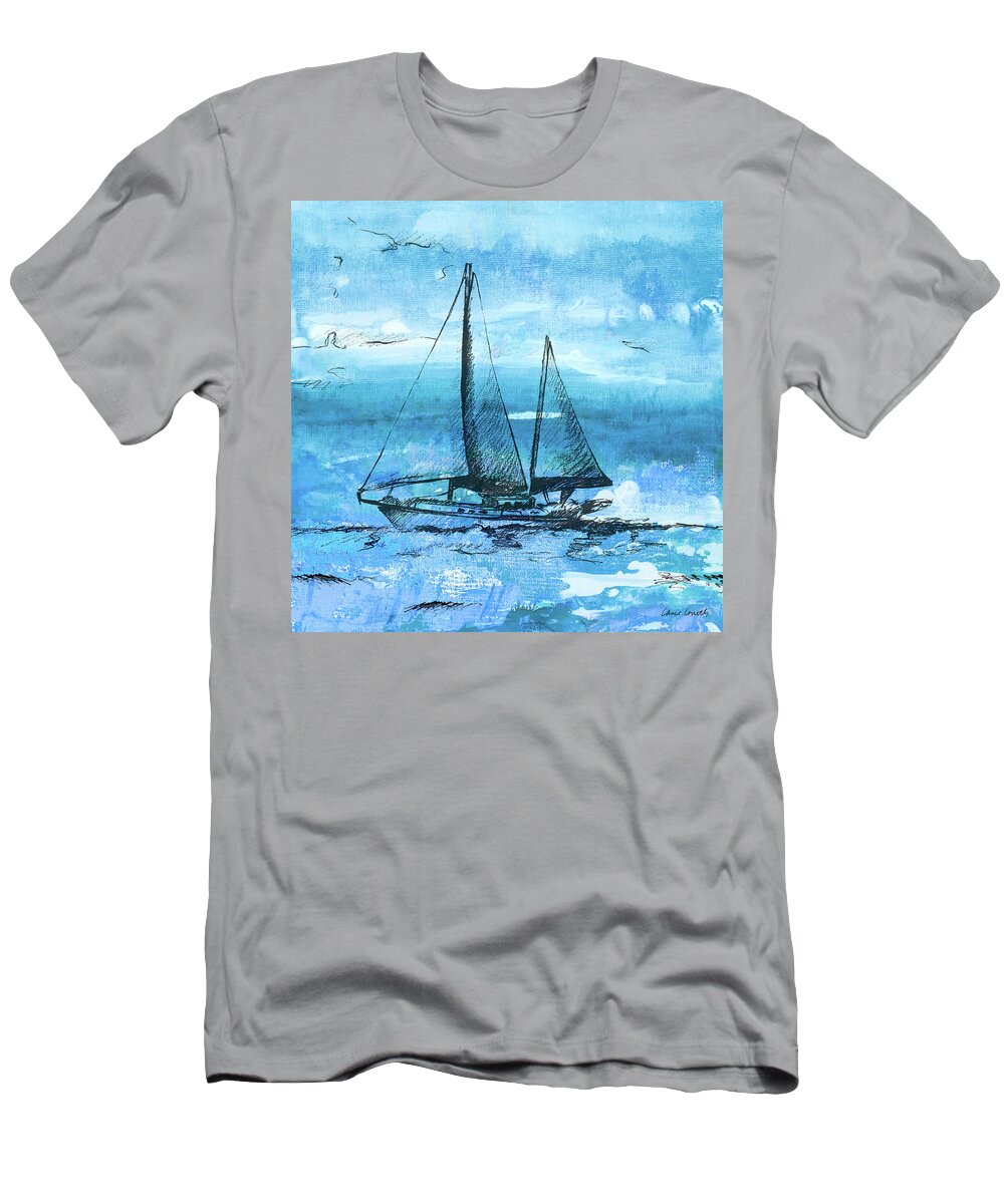 Coastal T-Shirt featuring the painting Coastal Boats In Watercolor II by Lanie Loreth