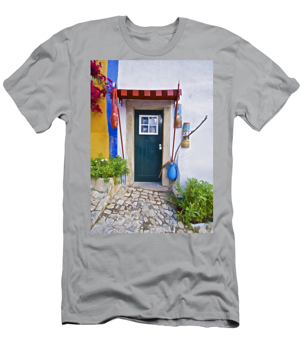 Obidos T-Shirt featuring the photograph Colorful Door of Obidos by David Letts