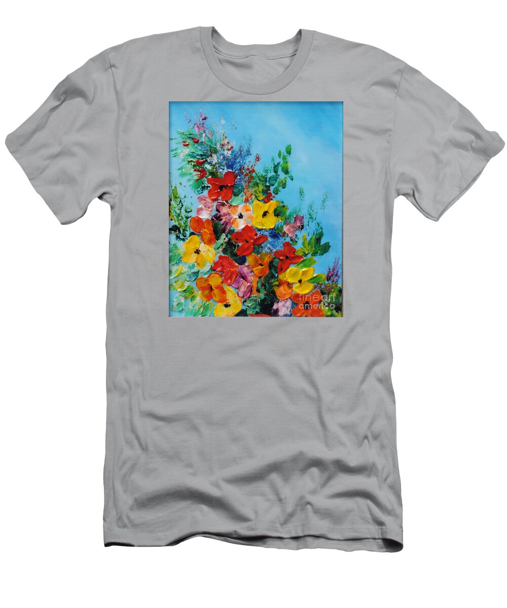 Colorful.red T-Shirt featuring the painting Colour Of Spring by Teresa Wegrzyn