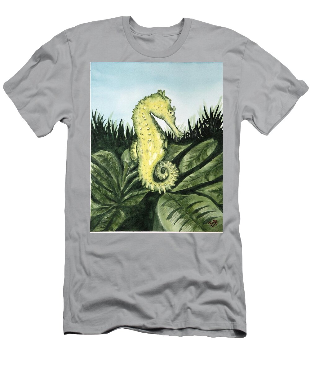 Seahorse T-Shirt featuring the painting Common Seahorse by Kathy Przepadlo