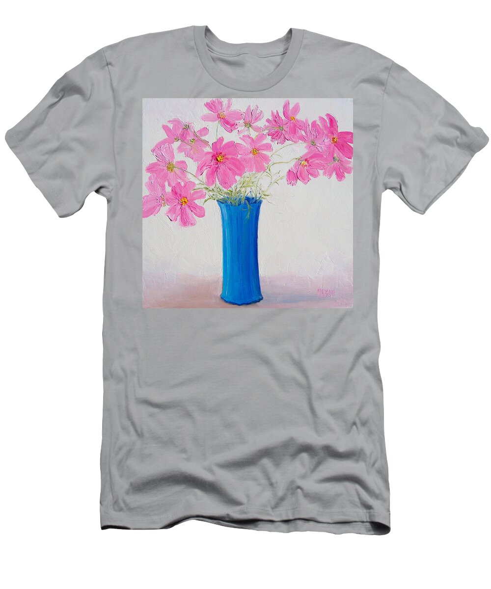 Cosmos Flowers T-Shirt featuring the painting Cosmos flowers by Jan Matson